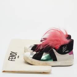 Pre Owned Fendi Multicolor Leather and Fur Karlito Sneakers Size 39