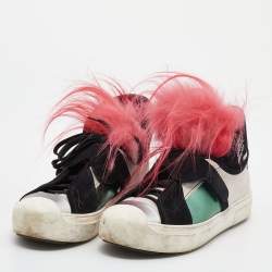 Pre Owned Fendi Multicolor Leather and Fur Karlito Sneakers Size 39
