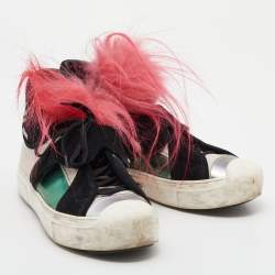 Pre Owned Fendi Multicolor Leather and Fur Karlito Sneakers Size 39
