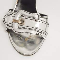 Fendi Silver Leather B Buckle Slide Sandals Size 38
