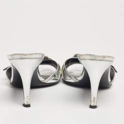 Fendi Silver Leather B Buckle Slide Sandals Size 38