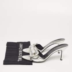 Fendi Silver Leather B Buckle Slide Sandals Size 38