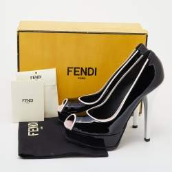 Fendi Black/White Patent Leather Fendista Platform Pumps Size 41