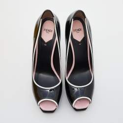 Fendi Black/White Patent Leather Fendista Platform Pumps Size 41