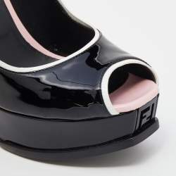 Fendi Black/White Patent Leather Fendista Platform Pumps Size 41
