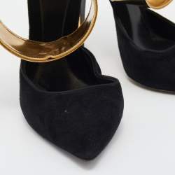 Pre Owned Fendi Black Suede Ankle Wrap Sandals Size 38