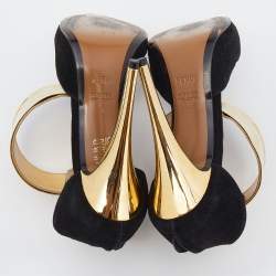 Pre Owned Fendi Black Suede Ankle Wrap Sandals Size 38