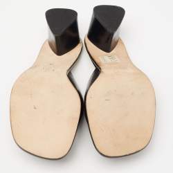 مملوكة مسبقًا Fendi Dark Navy Blue Leather FF Slide Sandals Size 38