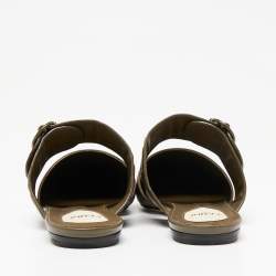 مملوكة مسبقًا Fendi Olive Green Leather FF logo Buckle Mules Size 39
