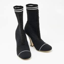 Pre Owned حذاء بوت كاحل فندي روكوكو راناوي أوبنورك قماش تريكو أسود مقاس 40