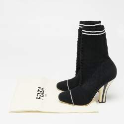 Pre Owned حذاء بوت كاحل فندي روكوكو راناوي أوبنورك قماش تريكو أسود مقاس 40