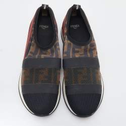 Fendi Multicolor Mesh And Knit Fabric Zucca Colibri Slip on Sneakers Size 38