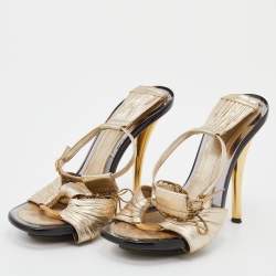 Pre Owned Fendi Metallic Gold Leather Ankle Strap Sandals Size 37.5