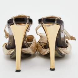Pre Owned Fendi Metallic Gold Leather Ankle Strap Sandals Size 37.5