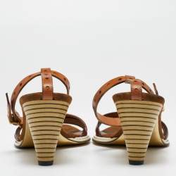 Fendi Tricolor Leather Ankle Strap Sandals Size 37