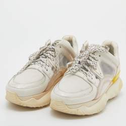 Pre Owned Fendi White Leather/PVC and Mesh Sneakers Size 38