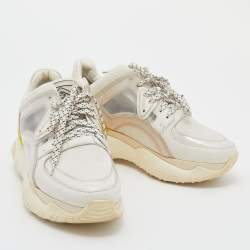 Pre Owned Fendi White Leather/PVC and Mesh Sneakers Size 38