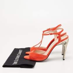 Pre Owned Fendi Coral Red Suede Open Toe Ankle Strap Sandals Size 39