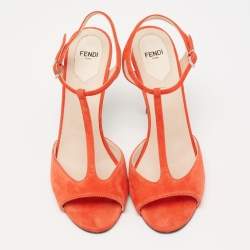 Pre Owned Fendi Coral Red Suede Open Toe Ankle Strap Sandals Size 39