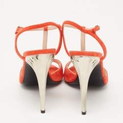 Pre Owned Fendi Coral Red Suede Open Toe Ankle Strap Sandals Size 39