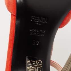 Pre Owned Fendi Coral Red Suede Open Toe Ankle Strap Sandals Size 39