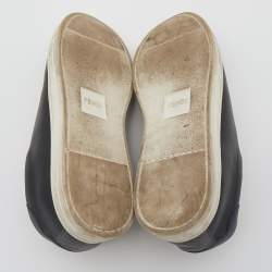 Pre Owned Fendi Black Leather And Logo Knit Fabric Scallop Detail Slip On Sneakers Size 40