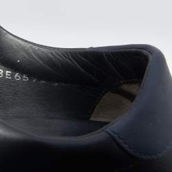 Pre Owned Fendi Black Leather And Logo Knit Fabric Scallop Detail Slip On Sneakers Size 40