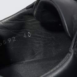 Pre Owned Fendi Black Leather And Logo Knit Fabric Scallop Detail Slip On Sneakers Size 40