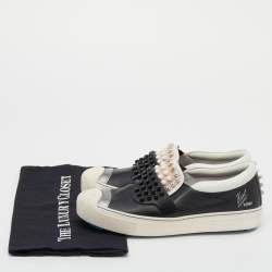 Pre Owned Fendi Black/White Leather Studded Karl Lover Slip On Sneakers Size 39