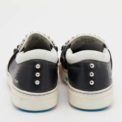 Pre Owned Fendi Black/White Leather Studded Karl Lover Slip On Sneakers Size 39