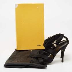 Fendi Black Satin  Criss Cross Ankle Strap Sandals Size 37