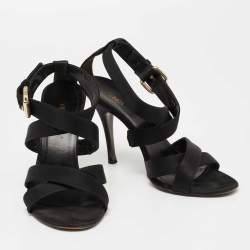 Fendi Black Satin  Criss Cross Ankle Strap Sandals Size 37