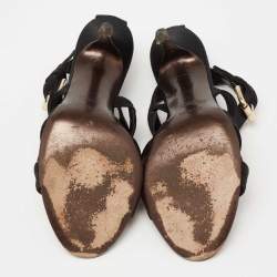 Fendi Black Satin  Criss Cross Ankle Strap Sandals Size 37