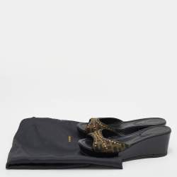 Fendi Tobacco Zucca Canvas Studded Platform Sandals Size 37