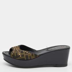 Fendi Tobacco Zucca Canvas Studded Platform Sandals Size 37
