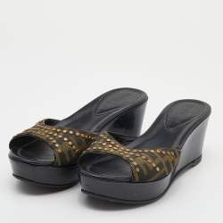 Fendi Tobacco Zucca Canvas Studded Platform Sandals Size 37