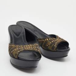 Fendi Tobacco Zucca Canvas Studded Platform Sandals Size 37