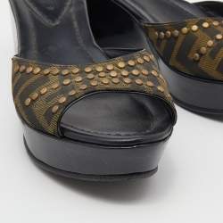 Fendi Tobacco Zucca Canvas Studded Platform Sandals Size 37