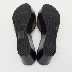Fendi Tobacco Zucca Canvas Studded Platform Sandals Size 37