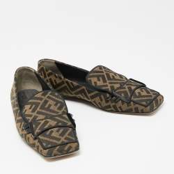 Fendi Beige/Brown Zucca Canvas Slip-On Loafers Size 40