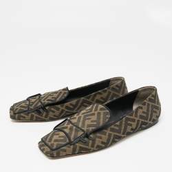 Fendi Beige/Brown Zucca Canvas Slip-On Loafers Size 40
