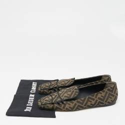 Fendi Beige/Brown Zucca Canvas Slip-On Loafers Size 40