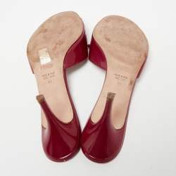 Pre Owned Fendi Hot Pink Patent Leather Bow Logo Charm Slide Sandals Size 41