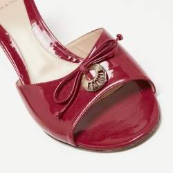 Pre Owned Fendi Hot Pink Patent Leather Bow Logo Charm Slide Sandals Size 41