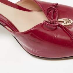 Pre Owned Fendi Hot Pink Patent Leather Bow Logo Charm Slide Sandals Size 41