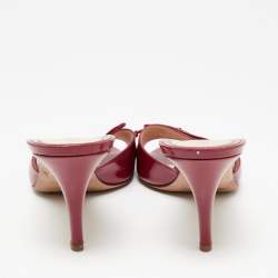 Pre Owned Fendi Hot Pink Patent Leather Bow Logo Charm Slide Sandals Size 41