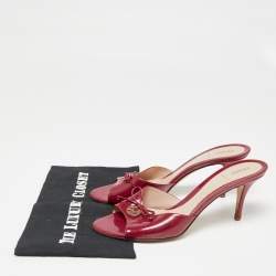 Pre Owned Fendi Hot Pink Patent Leather Bow Logo Charm Slide Sandals Size 41