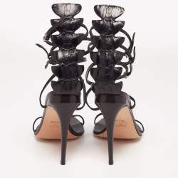 Pre Owned Fendi Black Leather Ankle Strap Sandals Size 41