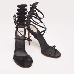 Pre Owned Fendi Black Leather Ankle Strap Sandals Size 41