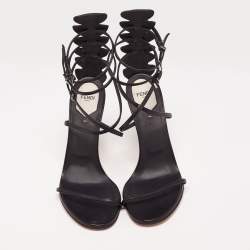 Pre Owned Fendi Black Leather Ankle Strap Sandals Size 41